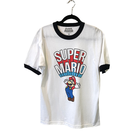 Super Mario Bros Ringer White T-Shirt medium 2019 Nintendo Gaming - Picture 1 of 2